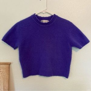 VINTAGE fur blend angora rabbit hair mock neck cropped sweater Valerie Stevens M